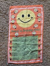Vintage Cloth Linen Calendar Kitchen Tea Towel 1975 “Happy Day” Flowers picture