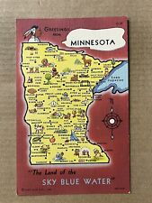 Postcard Minnesota MN Pictorial Map Greetings Indian Sky Blue Water Vintage PC picture