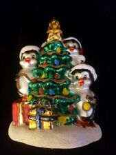 Impuls Tree & Penguins Christmas Tree Mouth Blown Glass Ornament Poland Made picture