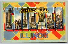 Postcard Greetings from Chicago Illinois large letter linen O120 picture