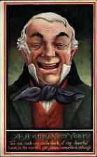 A/S New Year Laughing Rich Old Man c1910 Vintage Postcard picture