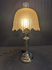 Vintage Hurricane Style Table Lamp Clear Glass Chimney Peach Frosted Glass Shade picture