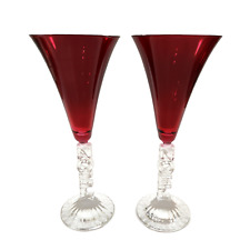 Set of 2 Crystal DArques Red Clear NOEL Christmas Champagne Flutes Glasses 8 oz picture