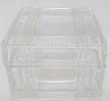 Vintage Heavy Clear Glass Block Lidded Container, Meaures 4.5 X 4.5 X 3
