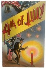 Fourth of July Uncle Sam Postcard Patriotic Large Letter Firework Wave USA Flag picture