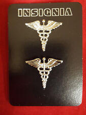 NEW Two Caduceus Medical Insignia Polished Silver/Nickel Lapel Pin 1