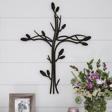 Metal Wall Cross With Decorative Intertwined Vine Design- Rustic Handcrafted picture