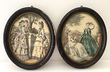  Antique La Mode Victorian French Fashion Prints Oval Frames Lot of 2  picture