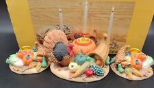 Vtg 3 Pc. Turkey Candle Centerpiece Harvest Resin ABC #56603 Thanksgiving Fall picture