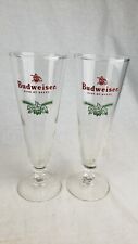Set of 2 Vintage Budweiser Fluted Holly Acorn Pilsner Glasses Stemmed Beer Glass picture