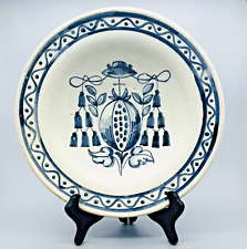 Spanish TALAVERA Pottery Large Bowl LA MENORA ESPANA White/Blue VTG Wall Decor picture