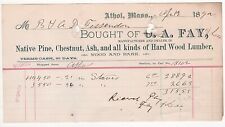 1892 OA FAY BILLHEAD PINE CHESTNUT ASH LUMBER WOOD ATHOL MA FESSENDEN picture