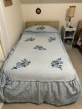 VINTAGE CHENILLE Twin Blue Floral BEDSPREAD  85” X 37” picture