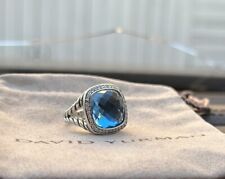 David Yurman Albion 925 Silver 14mm Albion Blue Topaz & Diamond Ring Sz 8 picture