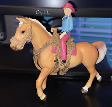 SCHLEICH Farm World BARREL RACING Pink BLONDE COWGIRL with HORSE & TACK picture