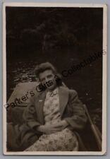 Original Vintage Photo Young Woman In Boat 1946 Fashion Social History picture