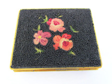 Vintage French Compact Germain Monteil Beaded Embroidered Floral Gold Metal picture