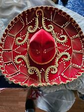 Mexican Mariachi Sombrero Large Red Velvet & Gold Sequins Paris 1900 Roma 1898 picture