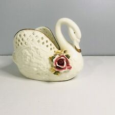 vintage porcelain swan ivory with 3d roses planter vase gold trim picture
