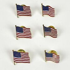 VTG 6 Patriotic Pinbacks Waving Flags Enamel embossed gold tone Lapel hat tie picture