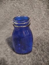 Vintage Cobalt Blue Glass Bottle, Wide Mouth And Body, 4'' Tall picture