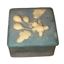 VTG Teddy Bear Blue Incolay Stone Soapstone Jewelry Trinket Box Design Gifts #1 picture