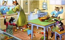 Alfred Mainzer Artwork Postcard Dressed Cats Kittens Playing in a Kitchen picture