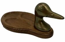 MCM Vintage Brass Duck Head Wood Valet Dresser Jewelry Coin Tray EUC picture