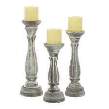 Set of 3 Traditional Gray Carved Wood Candle Holder with Whitewashed Finish picture