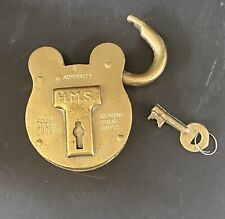 Vintage HMS Old English Solid Brass Nautical Lock w Key JAS Morgan & Sons Ltd 4” picture