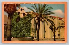 c1954 San Gabriel Mission & Palm Trees CA VINTAGE Postcard Red 2c picture