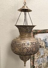 Vintage Brass Lantern Pierced Moroccan Hanging Lamp Candle Holder Antique Lamp picture
