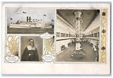 c1905 Steamer Puritan New York Panel Main Stairway Grand Saloon Vintage Postcard picture