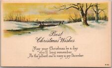 1910 BEST CHRISTMAS WISHES Greetings Postcard Winter Rustic Bridge Scene UNUSED picture