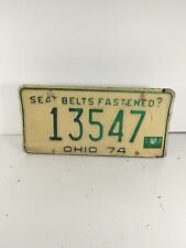 Vintage Ohio OH License Plate 1974 SEAT BELTS FASTENED? No. 13547 Green Yellow  picture