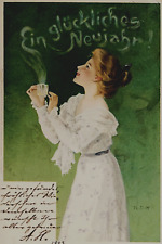 Happy New Year in Smoke Writing, Beautiful Woman, Germany. Pre-1905. picture