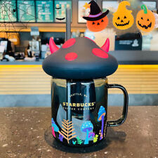 Starbucks Halloween Night Elf Purple Black Cat Mushroom Tumblers Glass Mason Cup picture