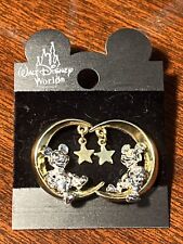 NEW Vintage Disney Gold Tone/Silver Tone Mickey Mouse On Crescent Moon Earrings picture
