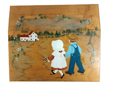 Vintage 1986 FOLK ART LAP DESK - Wood Hand-Made Hand-Painted Hinged Lift Top picture