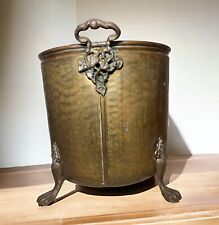 Large 15” Antique French Lion Footed Hammered Copper & Brass JARDINIERE PLANTER picture