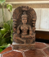 Antique Wooden Hindu Religious Wealth Goddess Laxmi Engraved Statue Décor picture