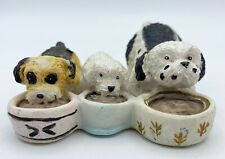 Dog Figurine Three Dogs Eating From Bowls Resin Terriers Food Bowl Puppies picture