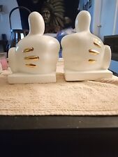 Disney Mickey Mouse Glove’s Thumbs Up White & Gold Bookends Fab NY RARE picture