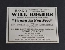 1931 Print Ad New York Roxy Theatre Will Rogers Fifi Dorsay Lucien Littlefield picture