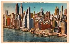 Midtown Manhattan Skyline New York City, NY Vintage Linen Postcard POSTED 1937 picture