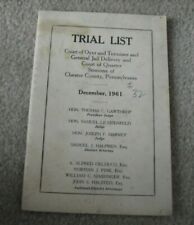 Vintage 1961 Booklet Trial List Court of Oyer Terminer Genera Jail Chester Co PA picture