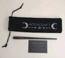 Moon Phases BeechWood Magick Wand With Velvet Pouch Pagan Witchcraft  picture