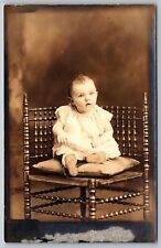 RPPC Baby Sitting in Chair Vitava Stamp Box Old Antique Real Photo Postcard J9 picture