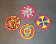 Beaded Rosettes Yellow & Blue design Leather Back 3 Inches Set of 4 picture