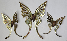 Vintage MCM Butterflies - Brass & Wood Wall Hanging Swallowtail - Set of 3 picture